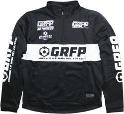 画像1: 【BIGサイズ対応】GRFP.パネルプリント.ストレッチジャージ.ハーフZIPジャケット　ブラックｘホワイト